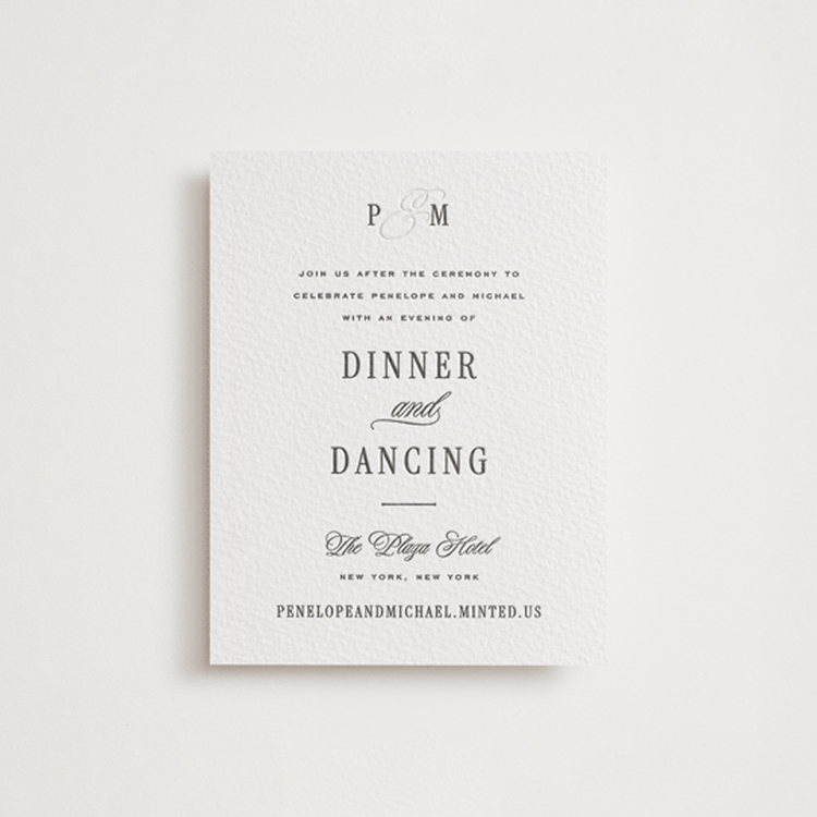 "Outlined" - Letterpress Reception Cards in Soft Black by Leah Bisch - Front