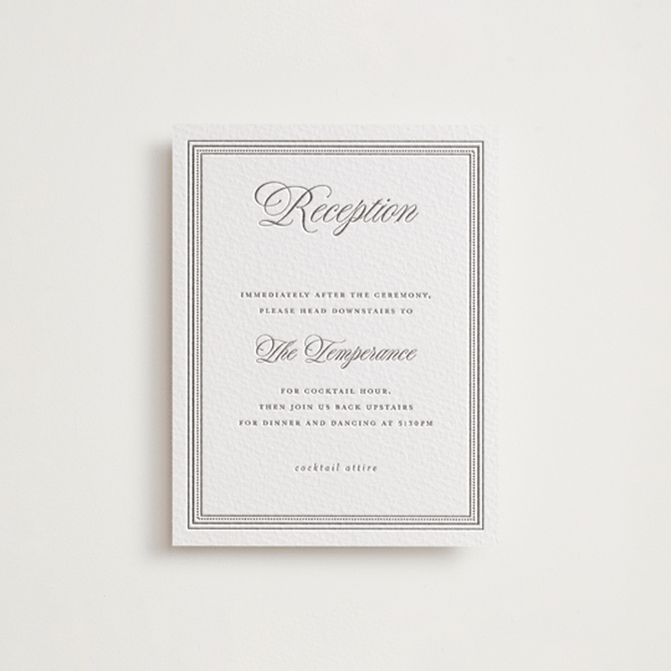 "Haverly" - Letterpress Reception Cards in Graphite by Jessica Williams - Front