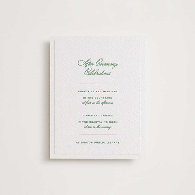 "Keepsake" - Letterpress Reception Cards in Fern by Blustery August - Front