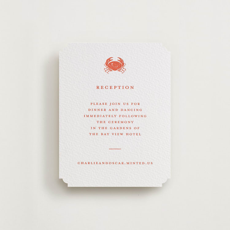 "lobster" - Letterpress Reception Cards in Poppy by Pippa Shaw - Front