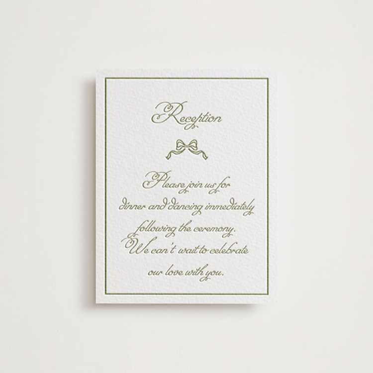 "Crestino" - Letterpress Reception Cards in Olive by Petra Kern - Front
