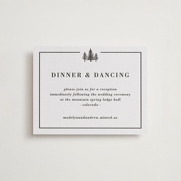 "Mountain Pines" - Letterpress Reception Cards in Soft Black by Winston Latchman - Front