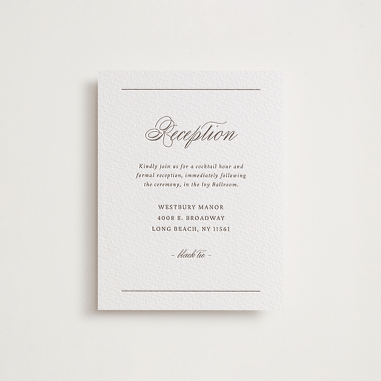 "Willow" - Letterpress Reception Cards in Cacao Bean by Snow and Ivy - Front