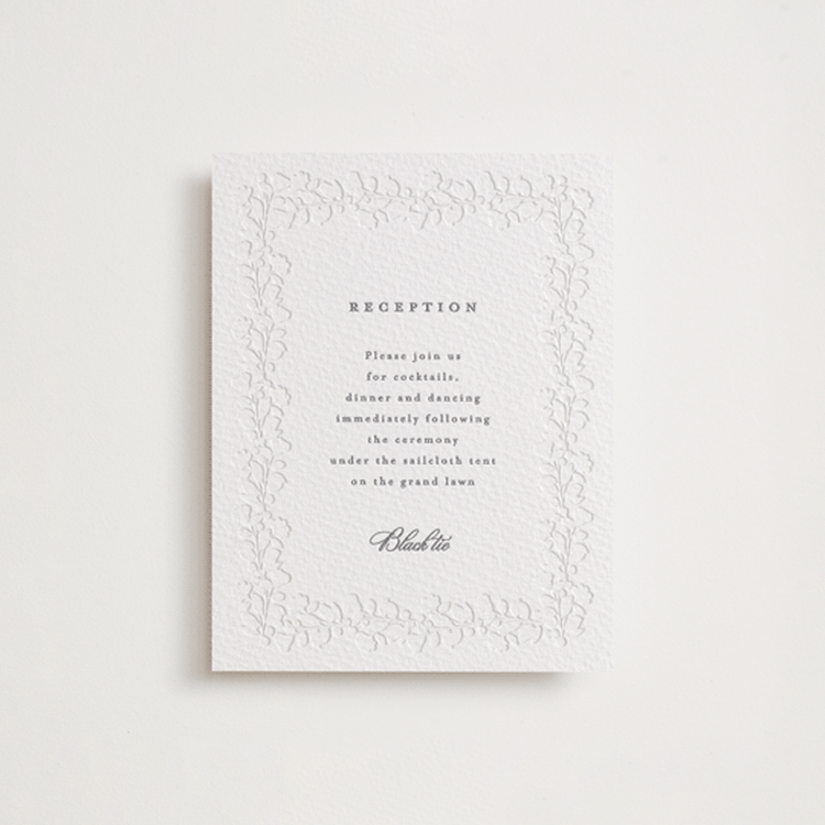 "Heirloom" - Letterpress Reception Cards in Smoke by Creo Study - Front