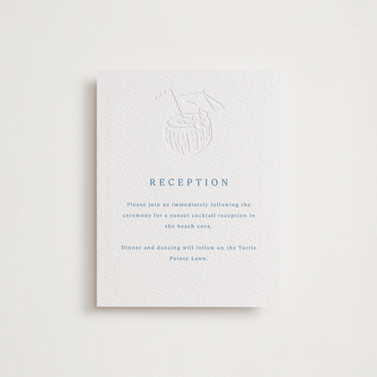 "Palm Tree" - Letterpress Reception Cards in Marine Blue by Kaydi Bishop - Front