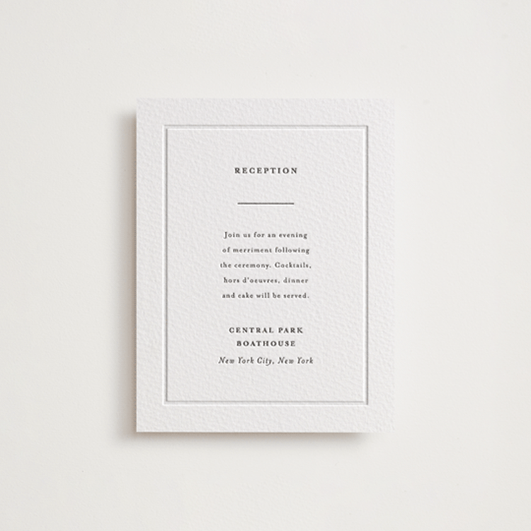 "Bespoke" - Letterpress Reception Cards in Soft Black | Blind Deboss by Meggy Masters - Front
