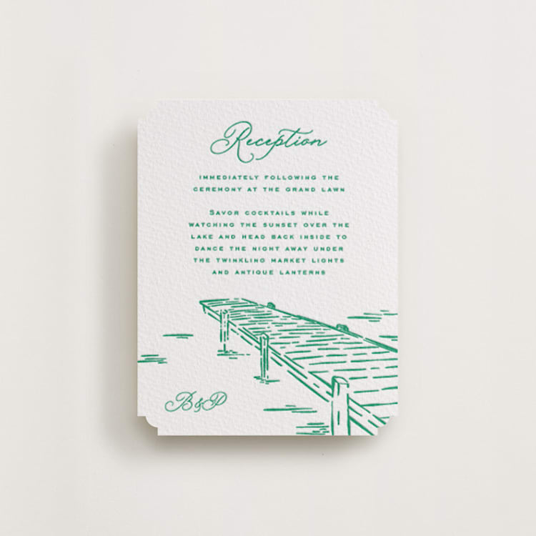 "Lakeview" - Letterpress Reception Cards in Racing Green by Claudia Orengo - Front