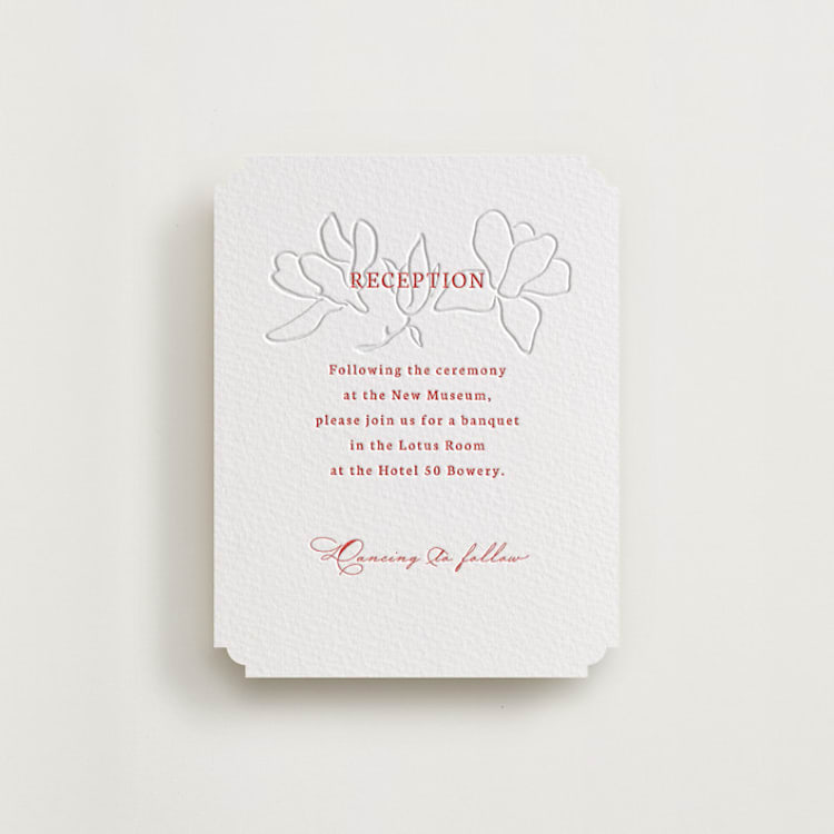 "simply happy" - Letterpress Reception Cards in Ruby by Deborah Chou - Front