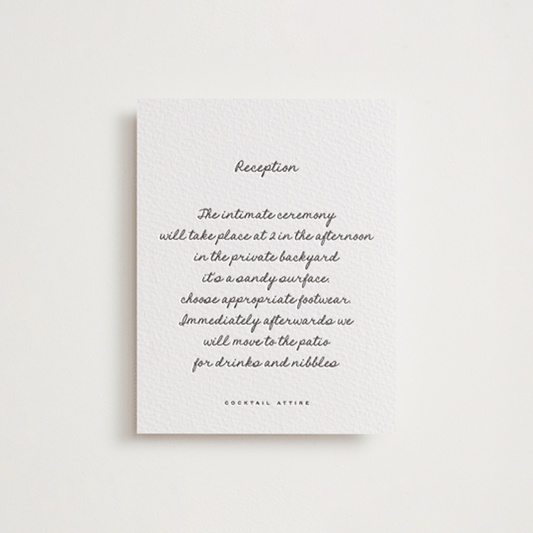 "Lover's Lantern" - Letterpress Reception Cards in Soft Black by Blustery August - Front