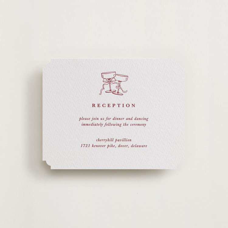 "Classic Cherries" - Letterpress Reception Cards in Maraschino by Charter Oaks Creative - Front