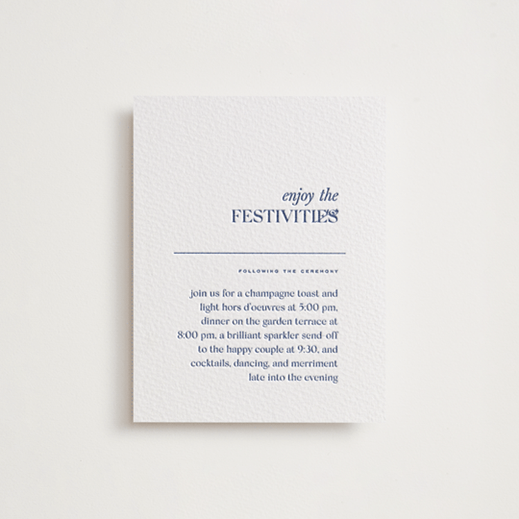 "bluebell dinner" - Letterpress Reception Cards in Lapis by Bramble Studio - Front
