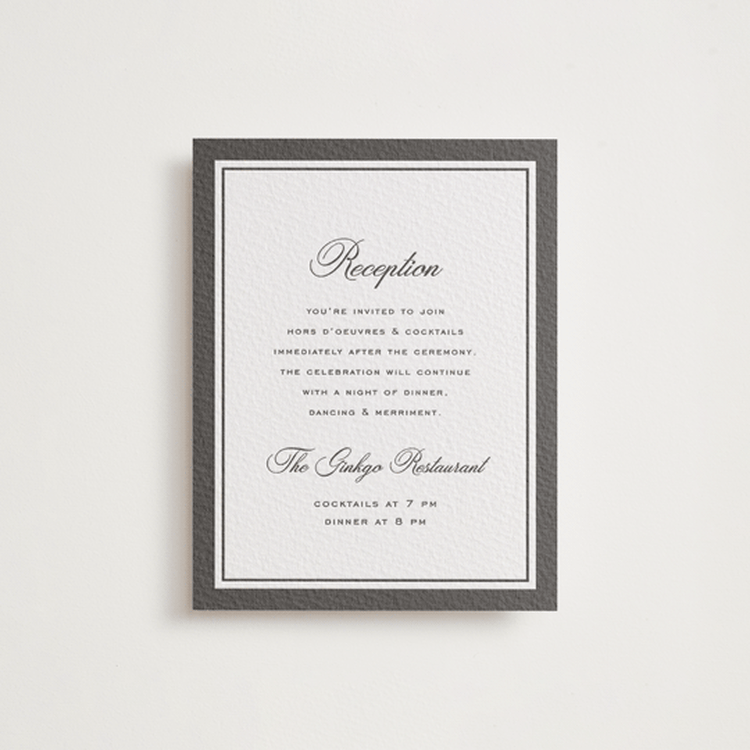 "krytharaki" - Letterpress Reception Cards in Soft Black | Granite by chocomocacino - Front