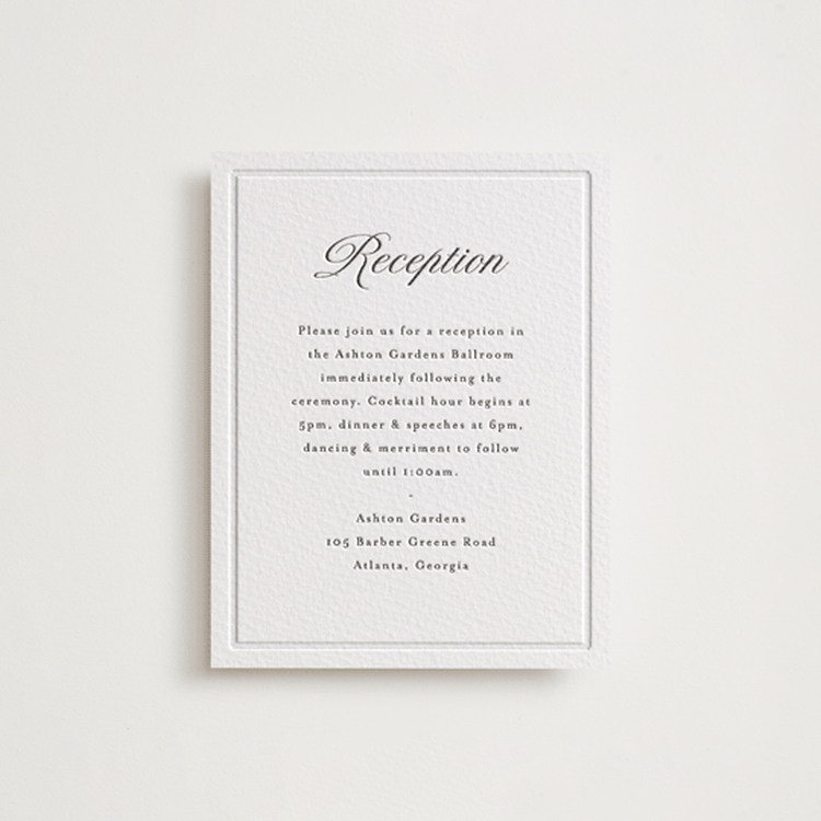 "Tux" - Letterpress Reception Cards in Soft Black by Nicole Walsh - Front