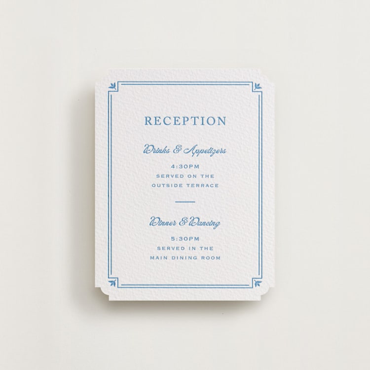 "Fleur Corner" - Letterpress Reception Cards in Marine Blue by Carolyn MacLaren - Front