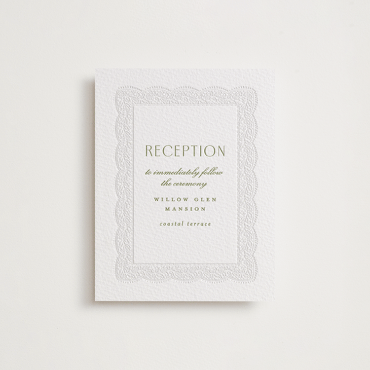 "Chantilly" - Letterpress Reception Cards in Pistachio by Erica Krystek - Front
