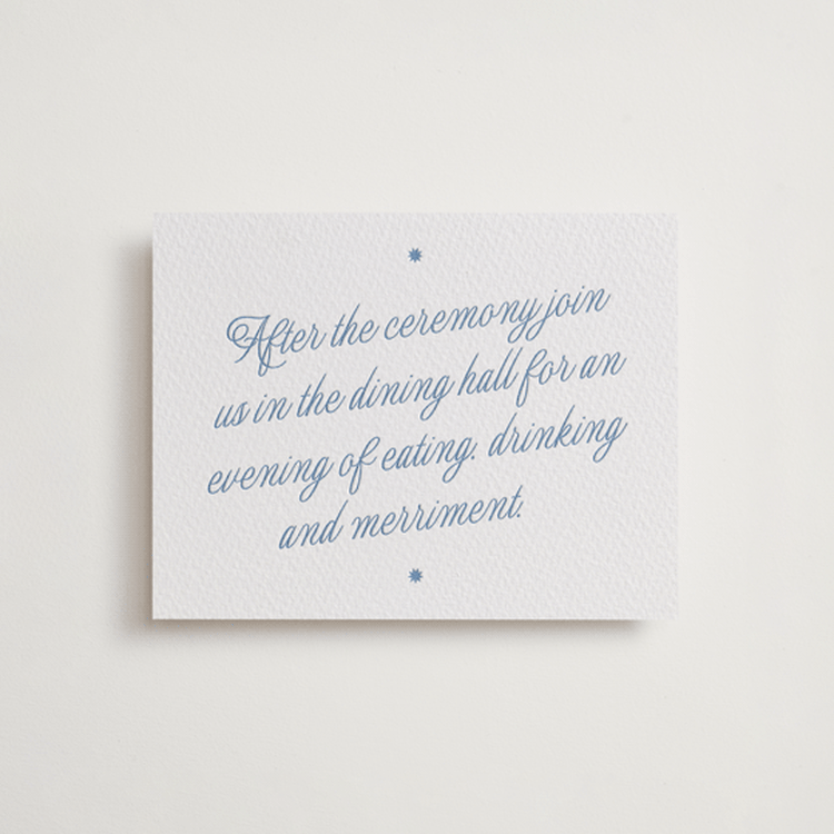 "Cheers" - Letterpress Reception Cards in Pacific Blue by Blustery August - Front