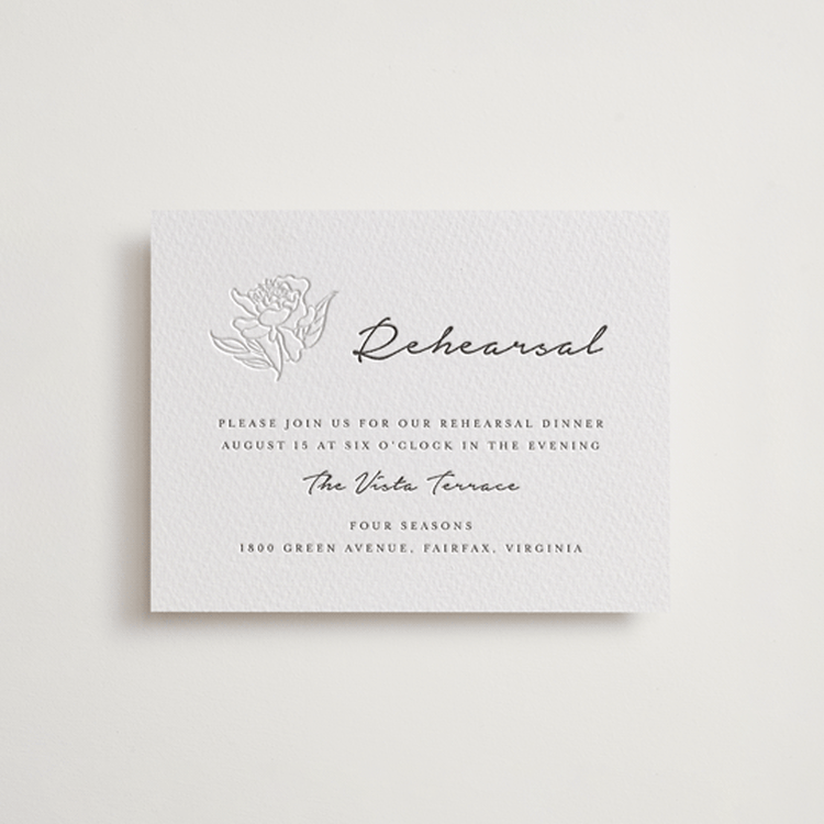 "my dearest" - Letterpress Rehearsal Dinner Cards in Blind Deboss | Soft Black by Qing Ji - Front