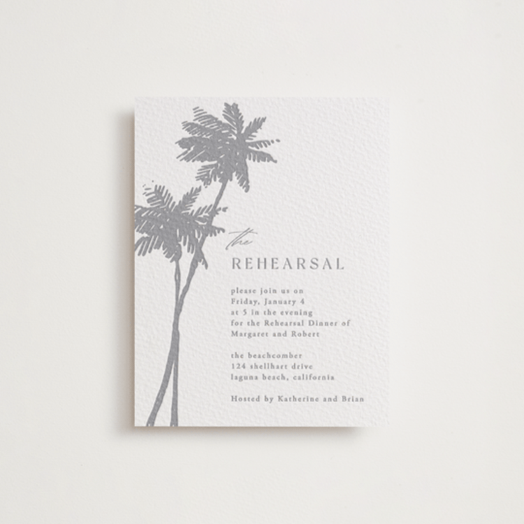 "Warm Winds" - Letterpress Rehearsal Dinner Cards in Granite by Janean Hinger - Front