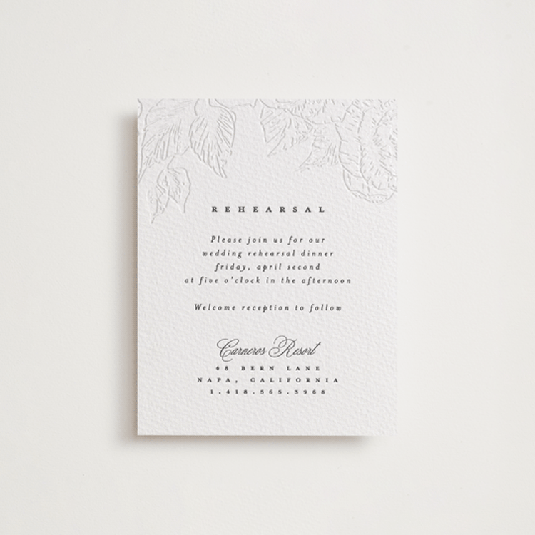 "Garden" - Letterpress Rehearsal Dinner Cards in Soft Black by Leah Bisch - Front