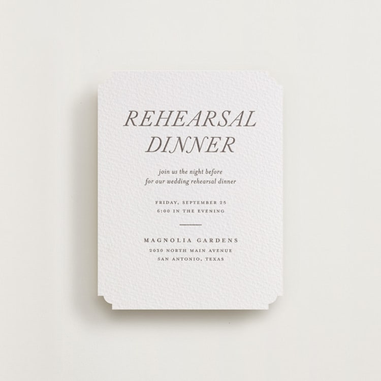 "Magnolia" - Letterpress Rehearsal Dinner Cards in Graphite by Eric Clegg - Front