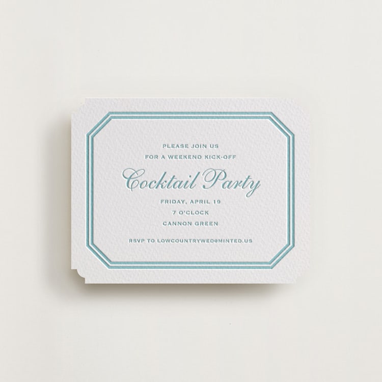 "Danbury" - Letterpress Rehearsal Dinner Cards in Robin's Egg by Megan Davis - Front