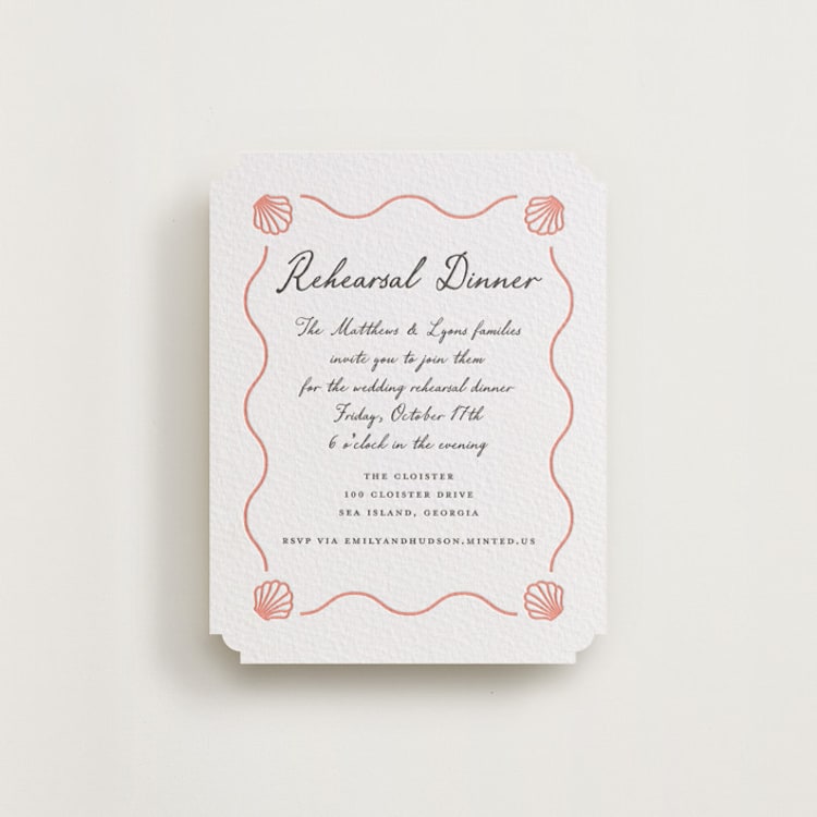 "Ocean Love" - Letterpress Rehearsal Dinner Cards in Paloma | Soft Black by Alston Foster - Front