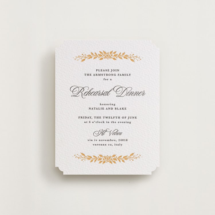 "Lake Como" - Letterpress Rehearsal Dinner Cards in Maraschino | Soft Black by Kate Ahn - Front