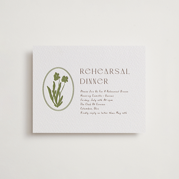 "la graine" - Letterpress Rehearsal Dinner Cards in Burnt Sienna by Alaina Cherup - Front