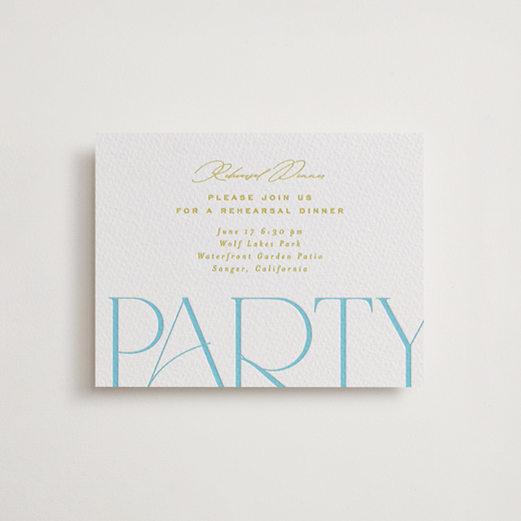 "Numerical" - Letterpress Rehearsal Dinner Cards in Robin's Egg by Owl and Toad - Front