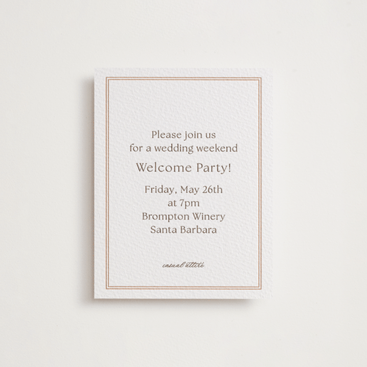 "Perriand" - Letterpress Rehearsal Dinner Cards in Cacao Bean by Megan Davis - Front