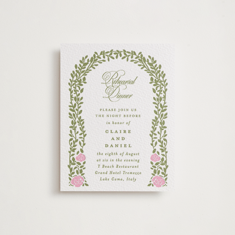 "Vintage Blooms" - Letterpress Rehearsal Dinner Cards in Olive | Lotus by Creo Study - Front