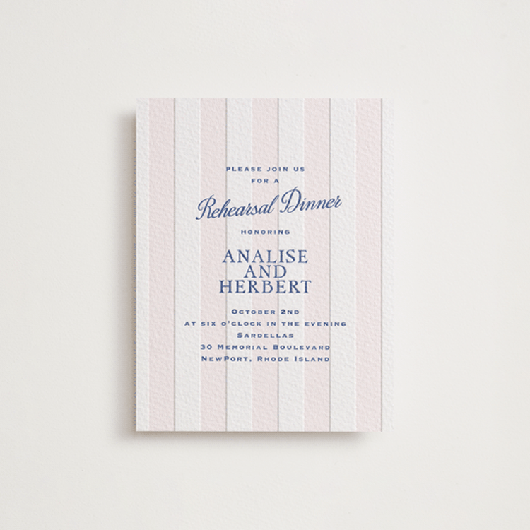 "Raies" - Letterpress Rehearsal Dinner Cards in Lapis by Tamara Hilje - Front