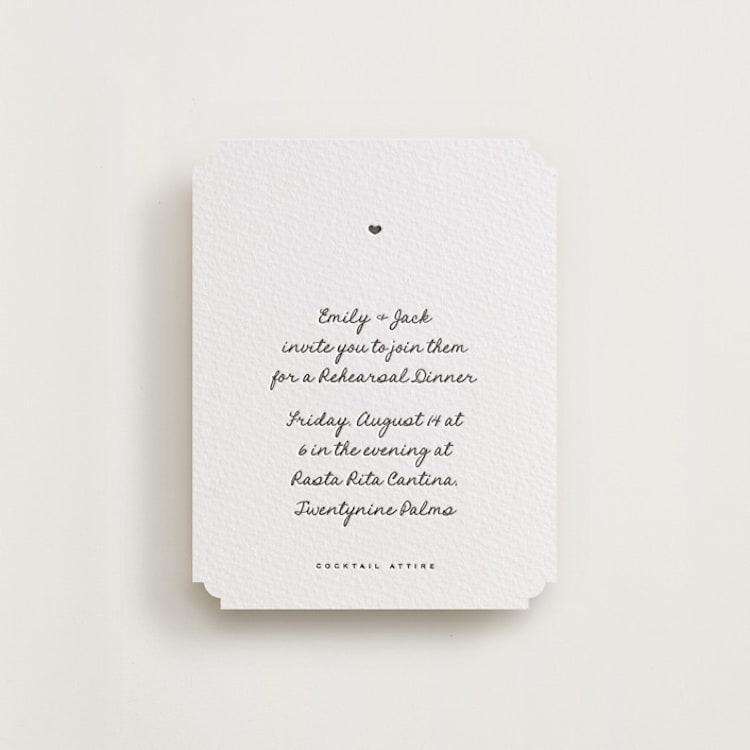 "Lover's Lantern" - Letterpress Rehearsal Dinner Cards in Soft Black by Blustery August - Front