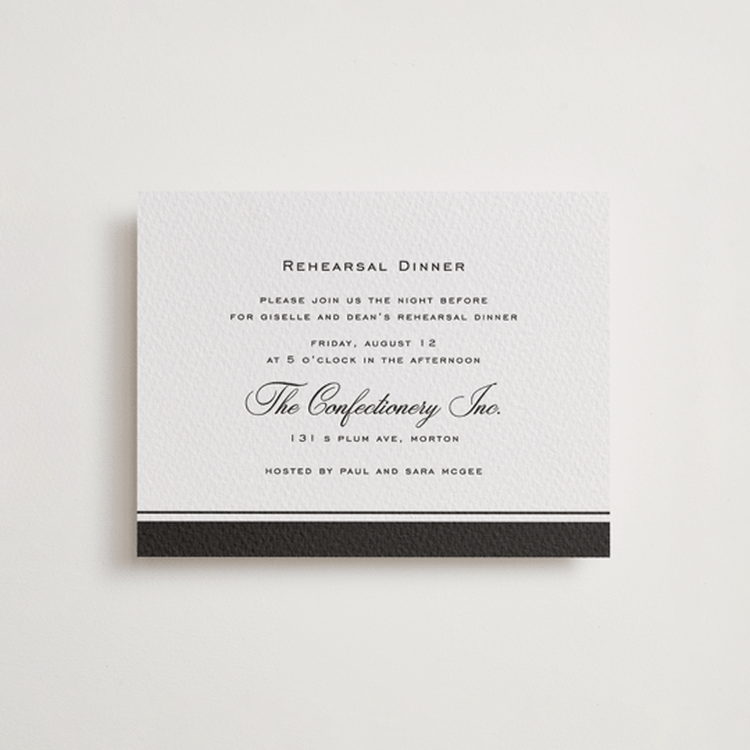"krytharaki" - Letterpress Rehearsal Dinner Cards in Soft Black | Granite by chocomocacino - Front