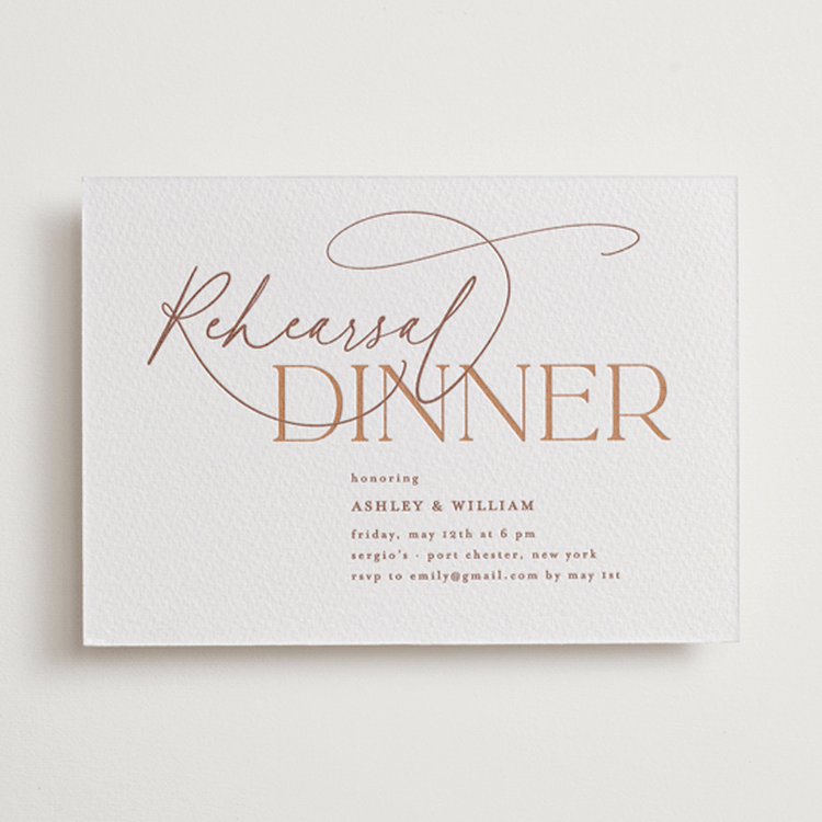 "Typographical" - Letterpress Rehearsal Dinner Invitations in Cinnamon by Nicole Barreto - Front