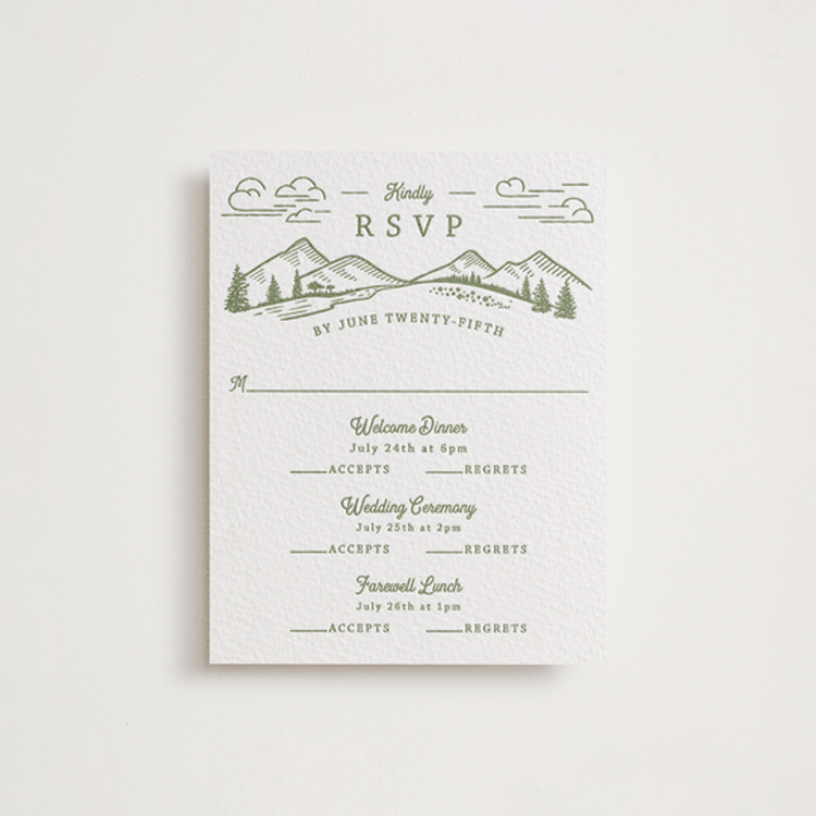 "On The Horizon" - Letterpress Multi-Event RSVP Cards in Olive by Paper Sun Studio - Front