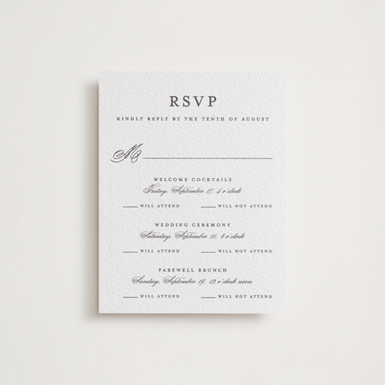"classic composition" - Letterpress Multi-Event RSVP Cards in Soft Black by Olivia Raufman - Front