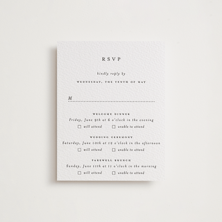 "A Thousand Years" - Letterpress Multi-Event RSVP Cards in Soft Black by Design Lotus - Front