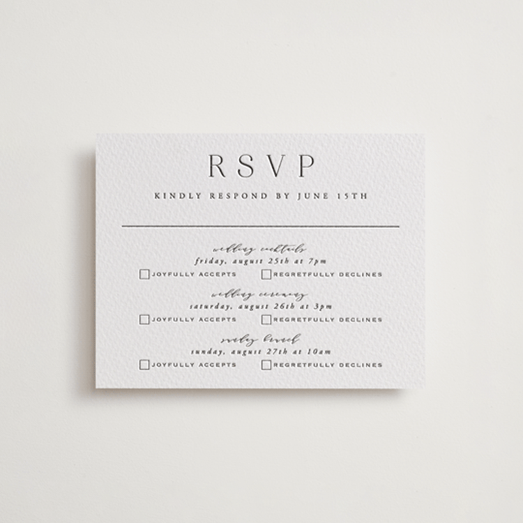 "Classy Type" - Letterpress Multi-Event RSVP Cards in Soft Black by Hooray Creative - Front