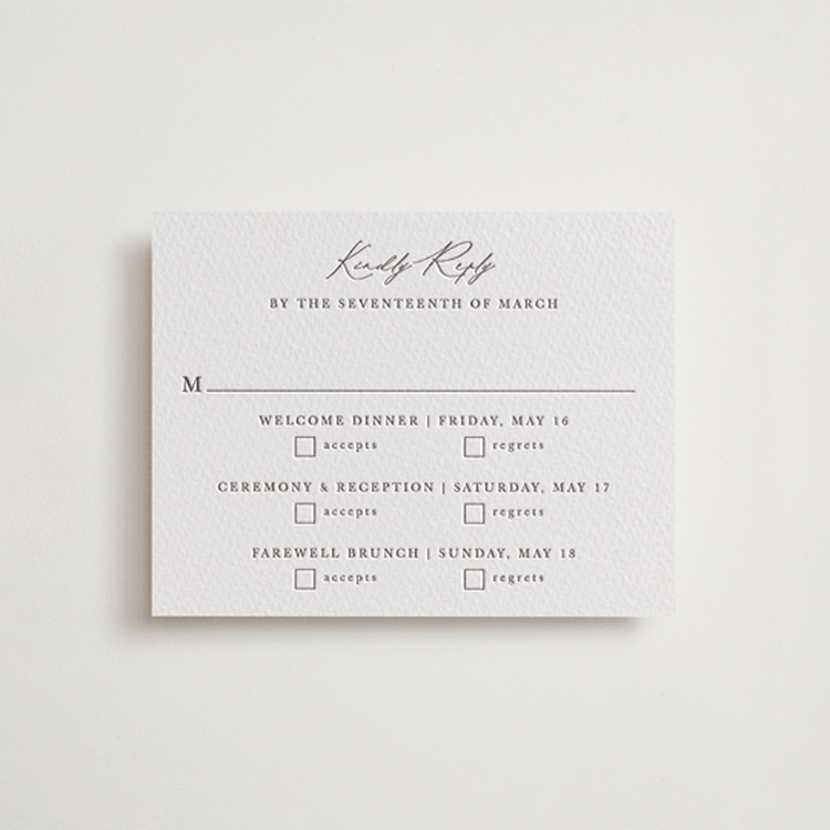 "Mountainview" - Letterpress Multi-Event RSVP Cards in Graphite by Sarah Brown - Front