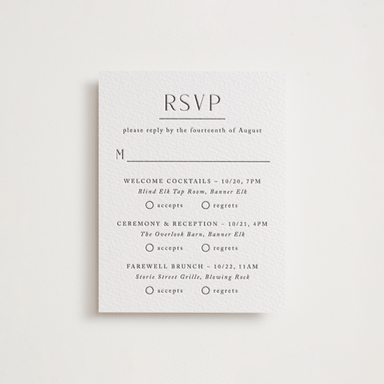 "Minimalist Monogram" - Letterpress Multi-Event RSVP Cards in Soft Black by Olivia Raufman - Front
