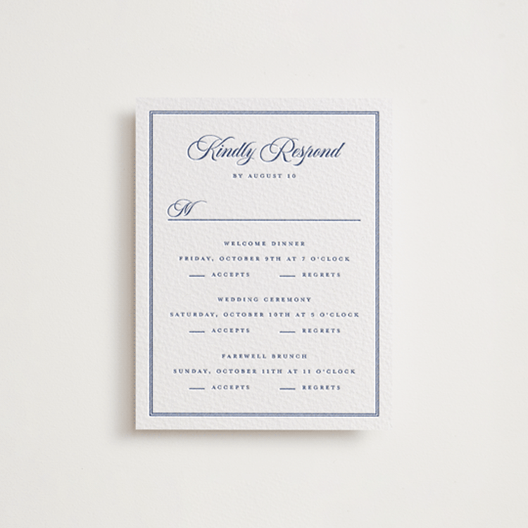 "Tiled" - Letterpress Multi-Event RSVP Cards in Lapis by Angela Garrick - Front