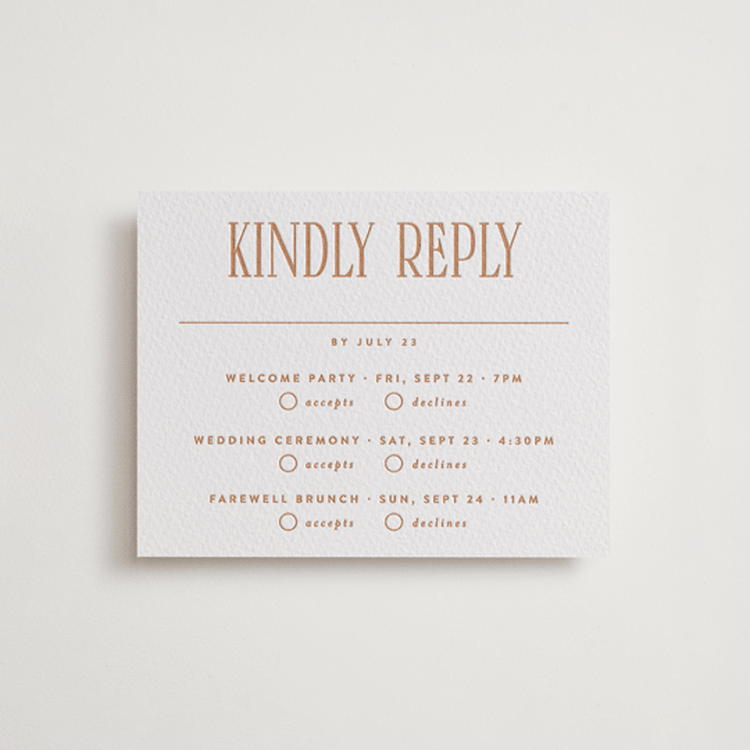 "title" - Letterpress Multi-Event RSVP Cards in Sandstone by JoAnn Jinks - Front