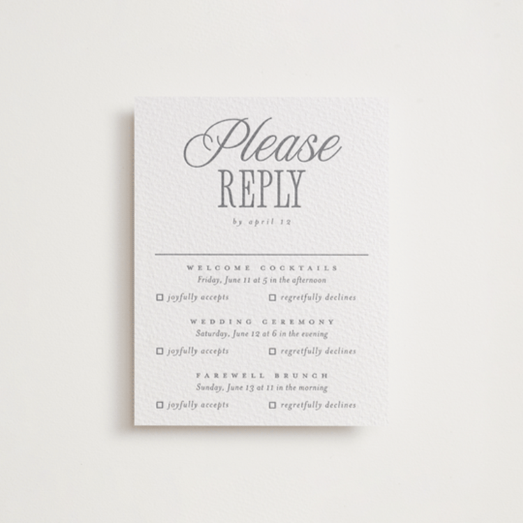 "Icon" - Letterpress Multi-Event RSVP Cards in Smoke by Vera Lim - Front