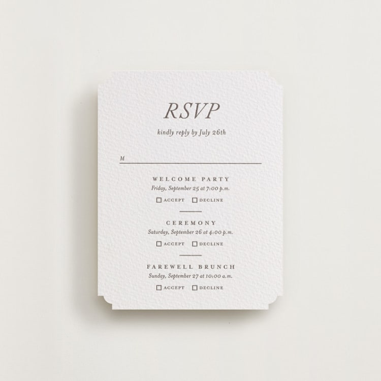 "Magnolia" - Letterpress Multi-Event RSVP Cards in Graphite by Eric Clegg - Front