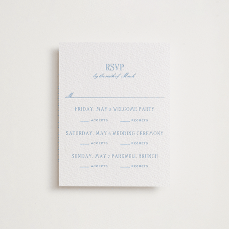 "Cheseapeake" - Letterpress Multi-Event RSVP Cards in Vista by Megan Davis - Front