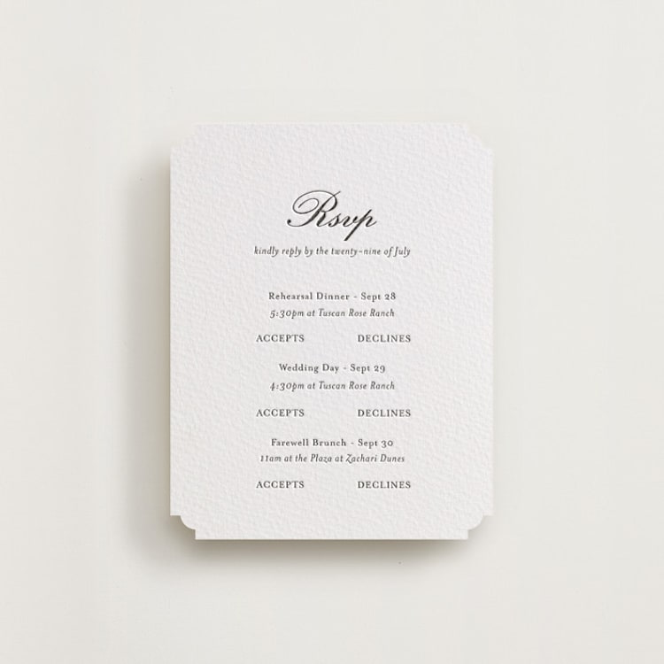 "Finely" - Letterpress Multi-Event RSVP Cards in Soft Black by Ani Somi - Front