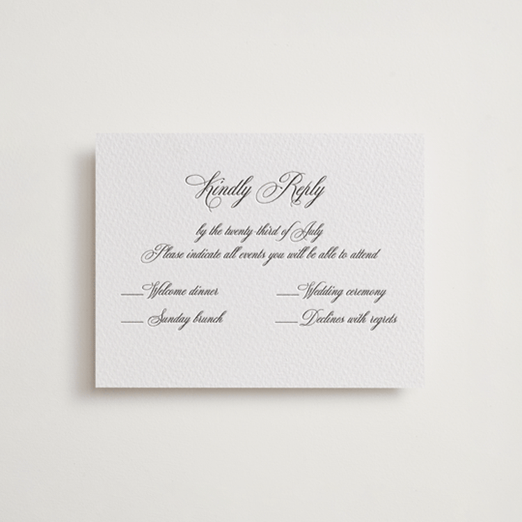 "palazzo" - Letterpress Multi-Event RSVP Cards in Soft Black by Benita Crandall - Front