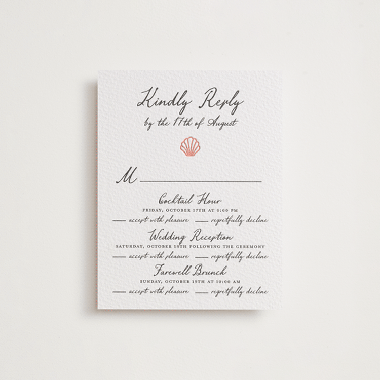 "Ocean Love" - Letterpress Multi-Event RSVP Cards in Paloma | Soft Black by Alston Foster - Front