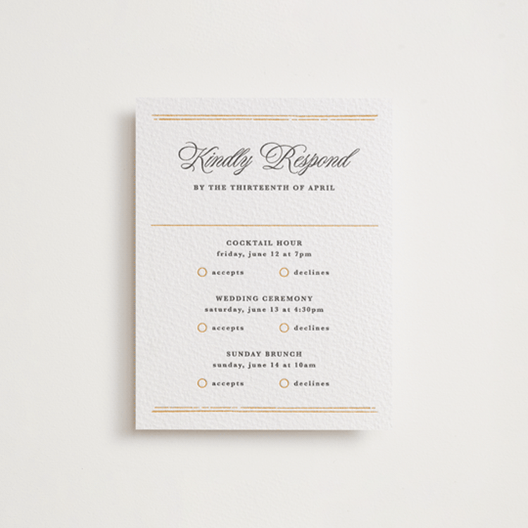 "Lake Como" - Letterpress Multi-Event RSVP Cards in Maraschino | Soft Black by Kate Ahn - Front